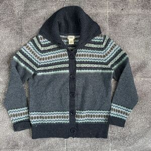 Women's LL Bean 100% Lambs Wool Fair Isle Button Up Cardigan Sweater Jacket Sz S